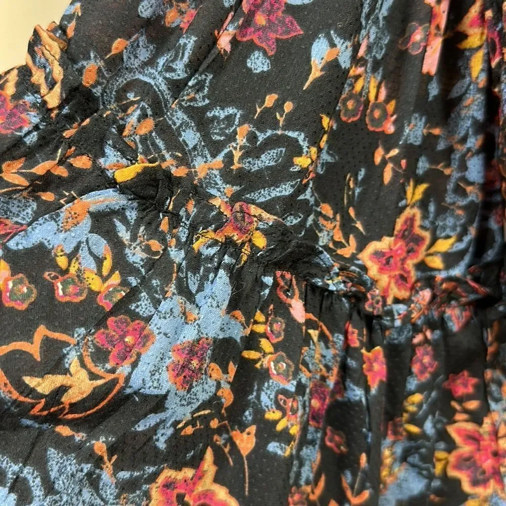 FREE PEOPLE Women’s Free Spirit Floral Printed Off Shoulder Top Blue Extra Small